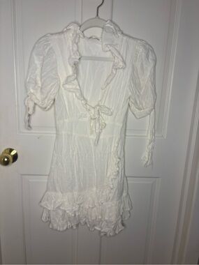 Here Comes the Sun White Ruffle Tie-Front Dress size XS